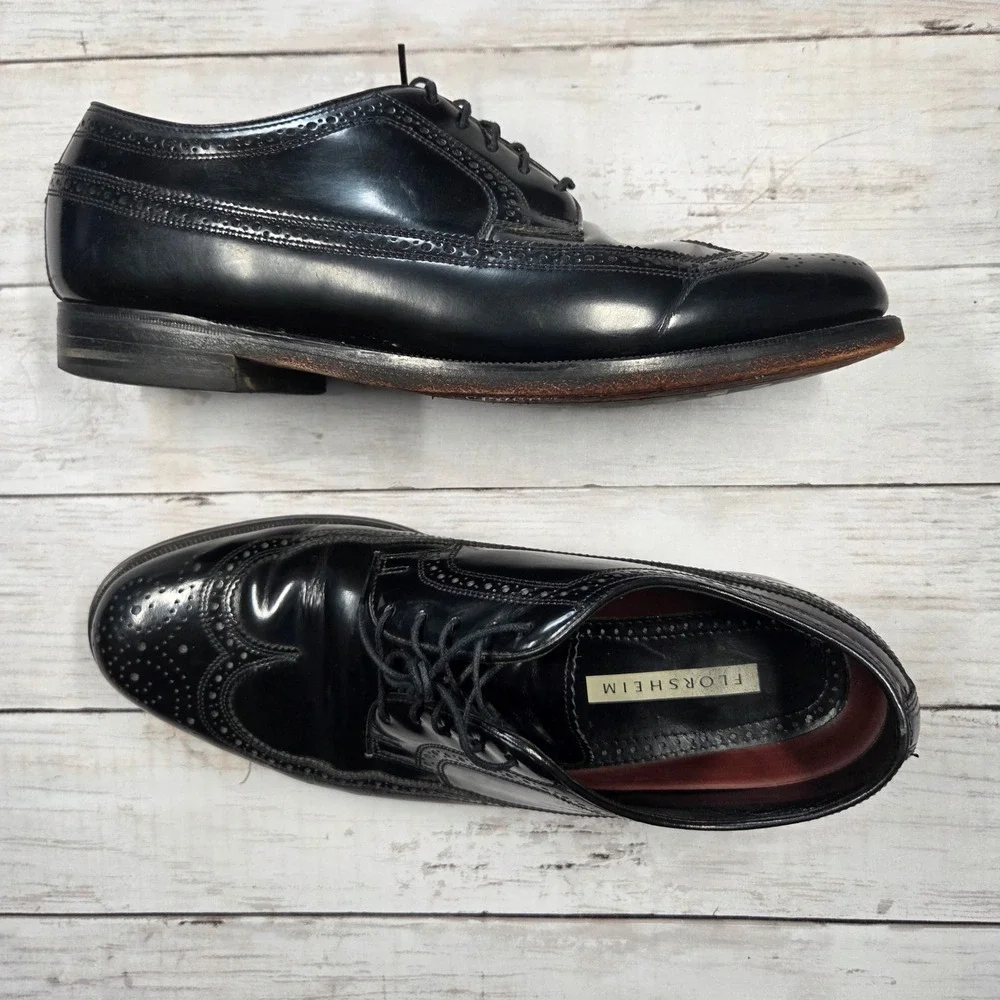 Florsheim Dress Shoes Mens‎ 9.5 3E Black Longwing Blucher 20856 Wingtip Brogue